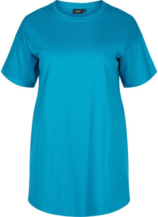 Long, short-sleeved T-shirt in cotton, Fjord Blue, Packshot image number 0