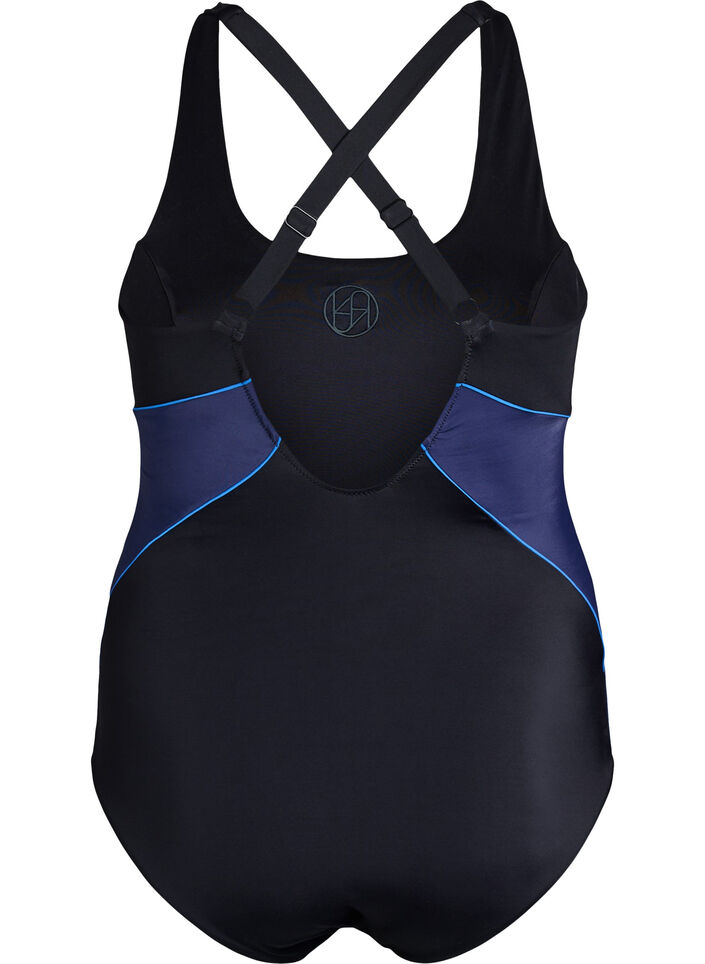 Sports swimsuit with cross straps, Black, Packshot image number 1