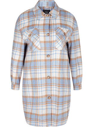 Long checked shirt jacket with chest pockets, Serenity Check, Packshot image number 0