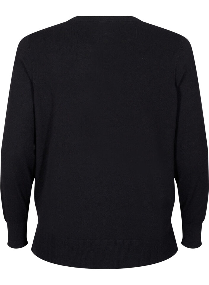 Long-sleeved knitted blouse with slit, Black, Packshot image number 1