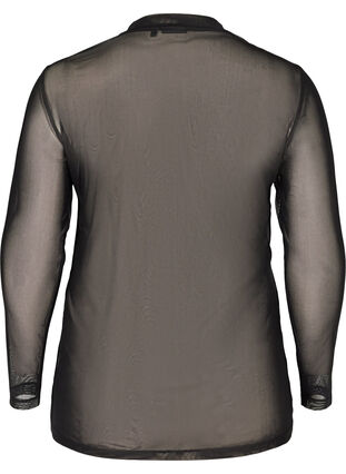 Close-fitting mesh blouse with a high neck, Black, Packshot image number 1