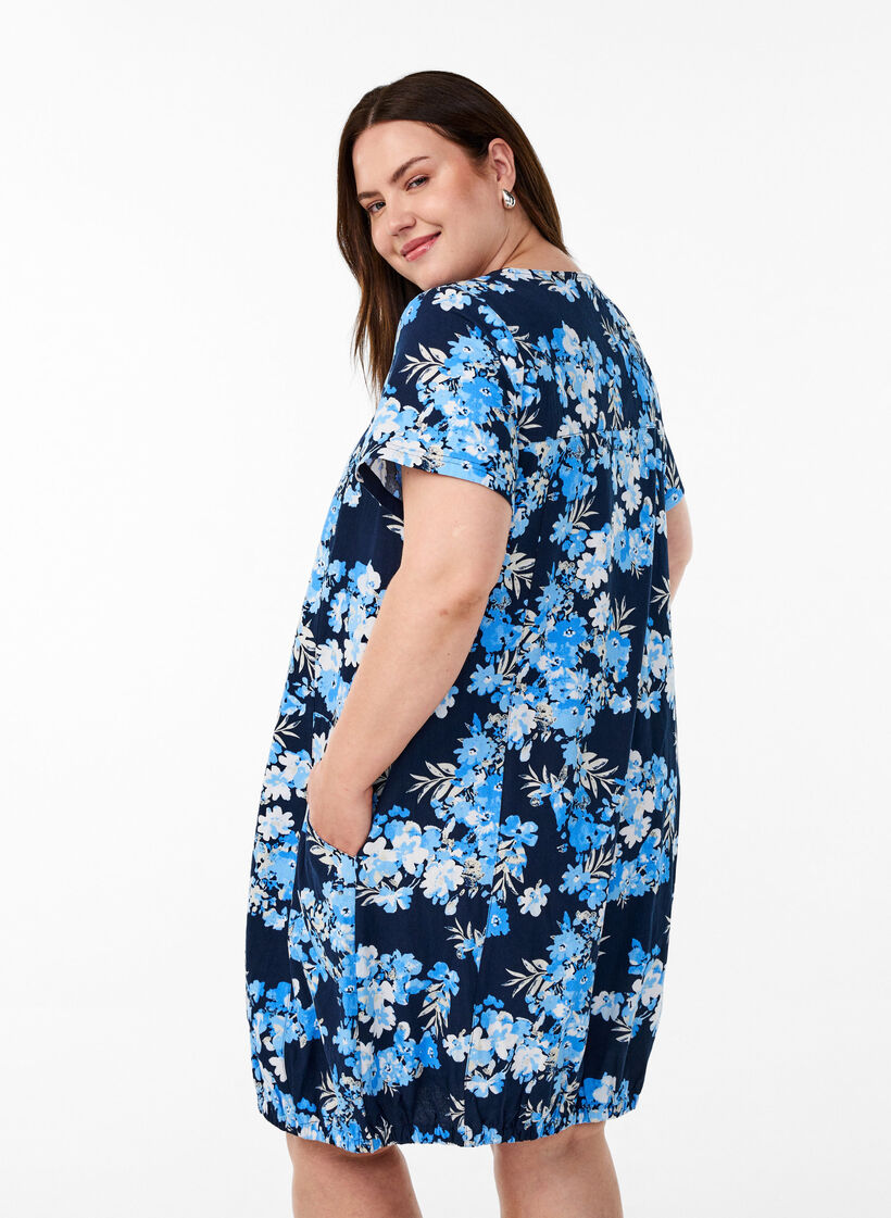Short-sleeved cotton dress with print, Blue, Model image number 2