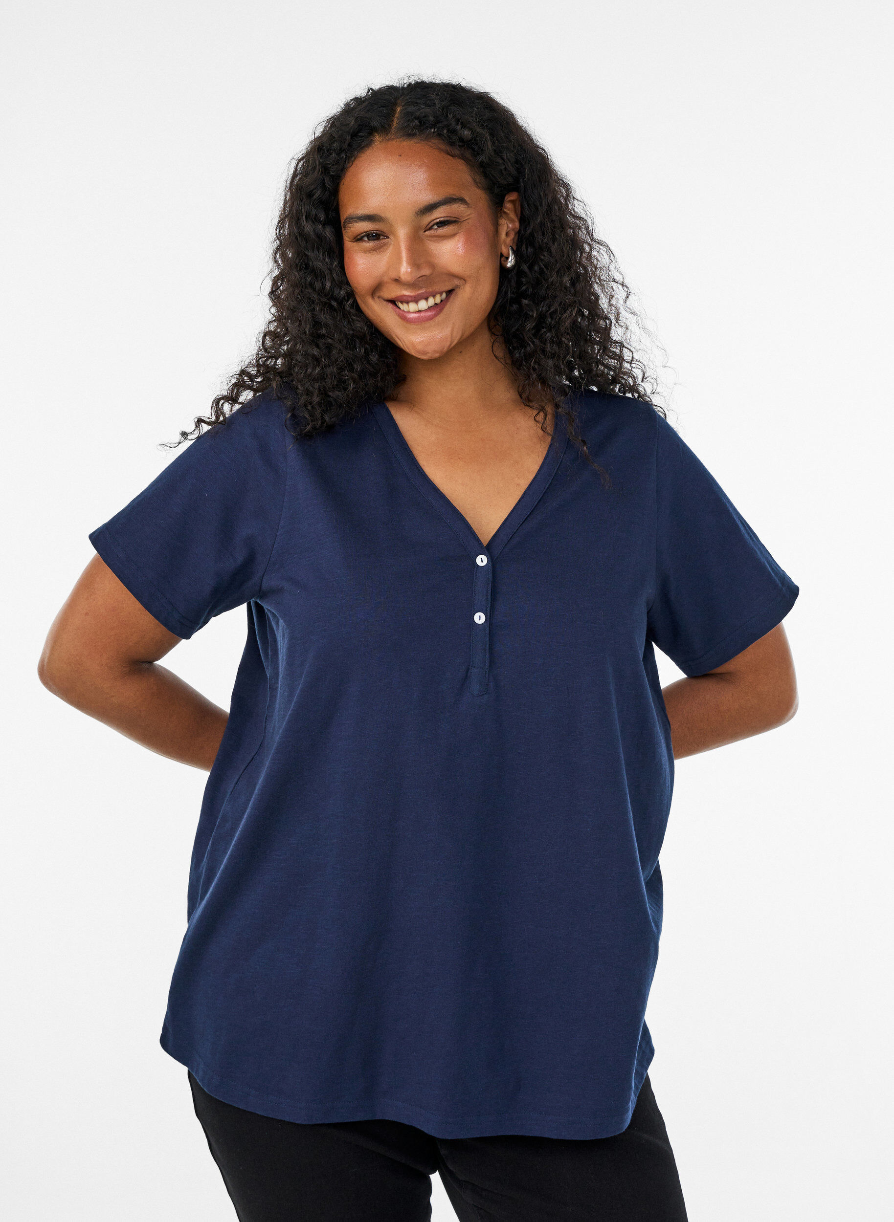 ZizzifashionT-shirt with button detail, Blue, Model image number 0