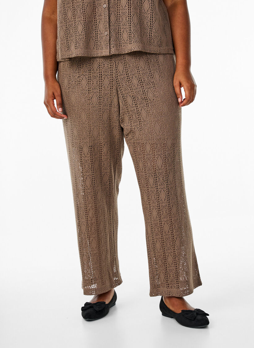 Trousers with an openwork pattern, Brown, Model image number 2