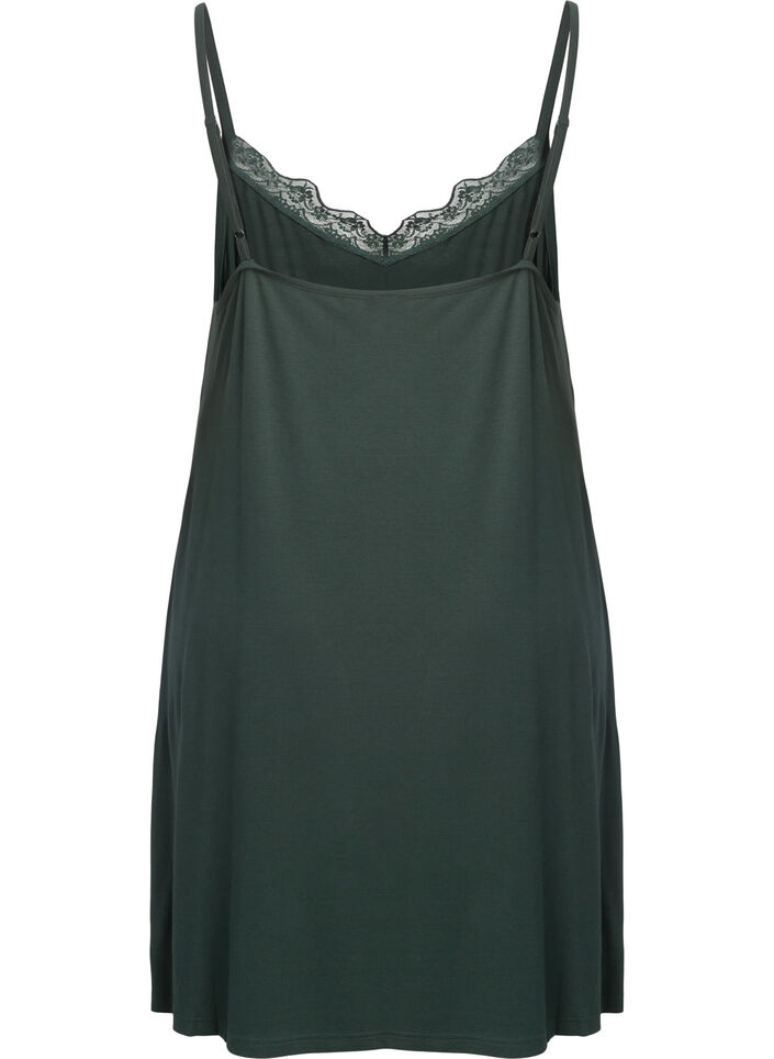 Viscose nightgown with lace trim, Green, Packshot image number 1