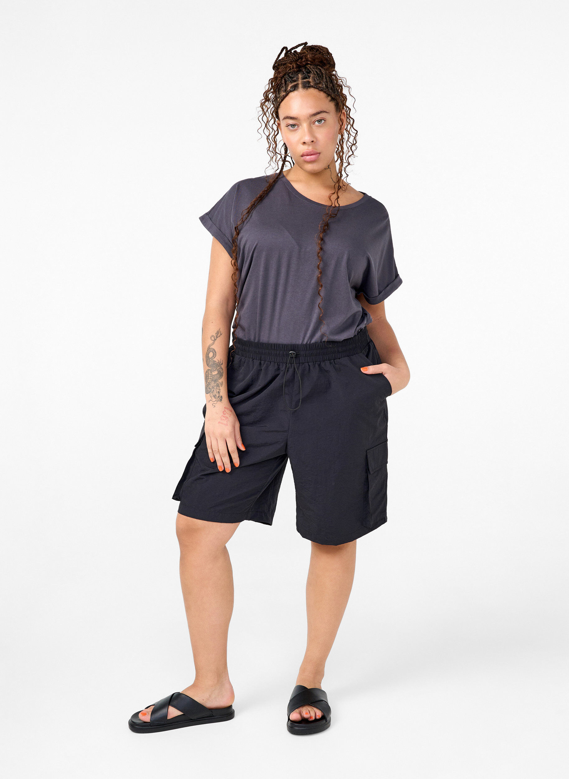 ZizzifashionShort sleeve cotton blend T-shirt, Dark Grey, Model image number 1