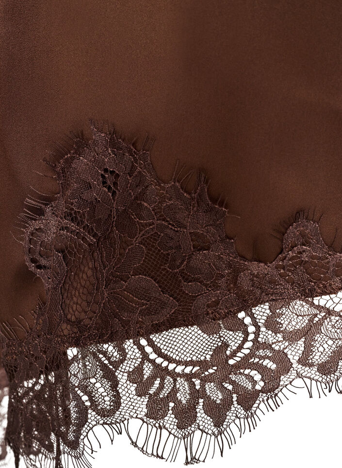 Satin dress with lace and an asymmetrical hem, Brown, Packshot image number 4