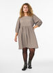 Short dress with texture and 3/4 sleeves, Beige, Model image number 1
