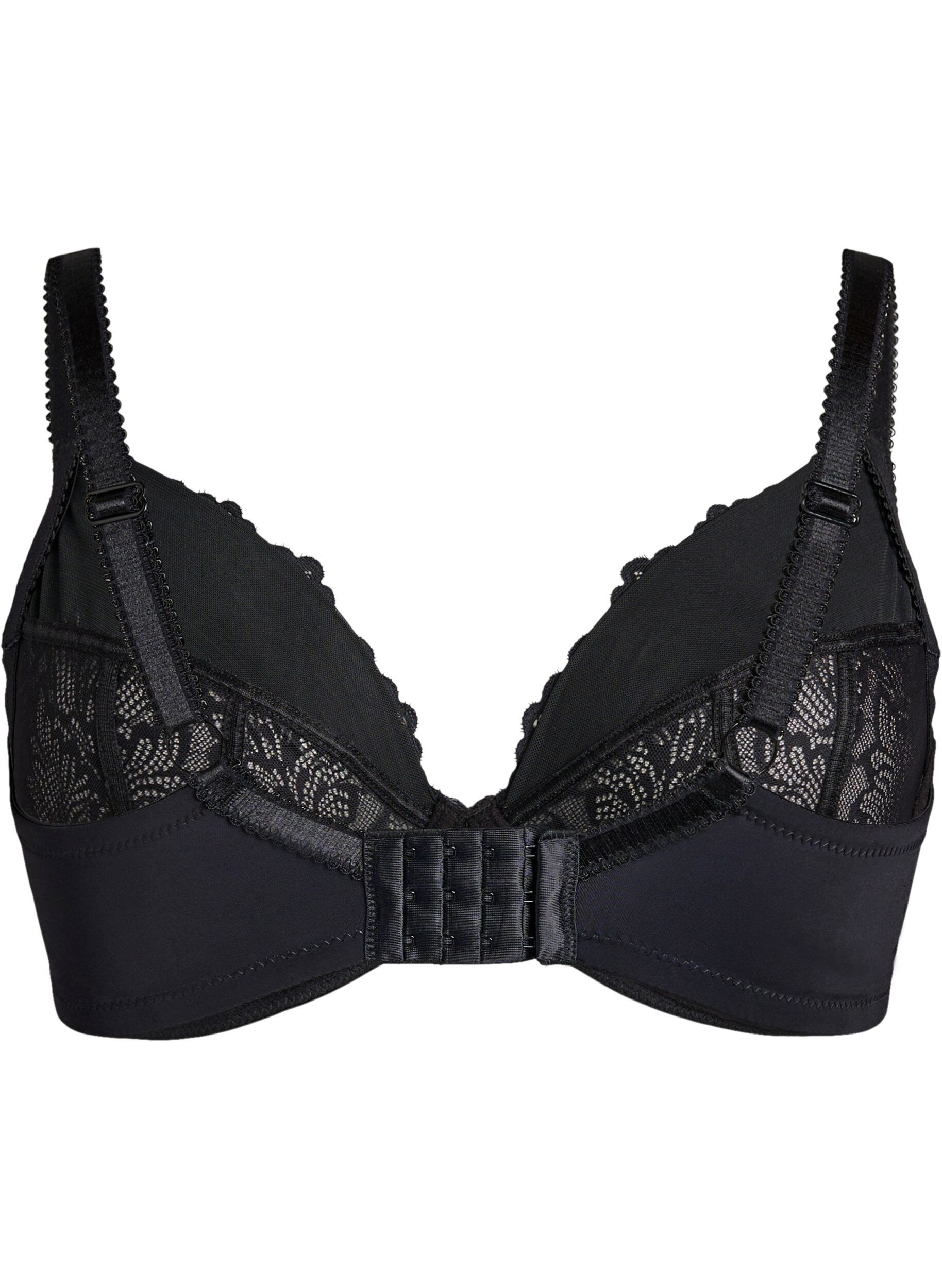 Zizzifashion Underwired plunge bra with lace, Black, Packshot image number 1