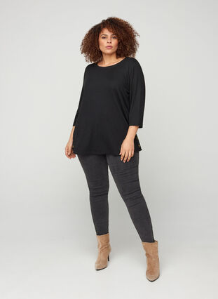 Blouse with 3/4 length sleeves and buttons, Black, Model image number 2