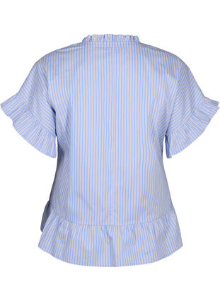 Striped blouse with peplum and ruffle details, Blue Stripe, Packshot image number 1