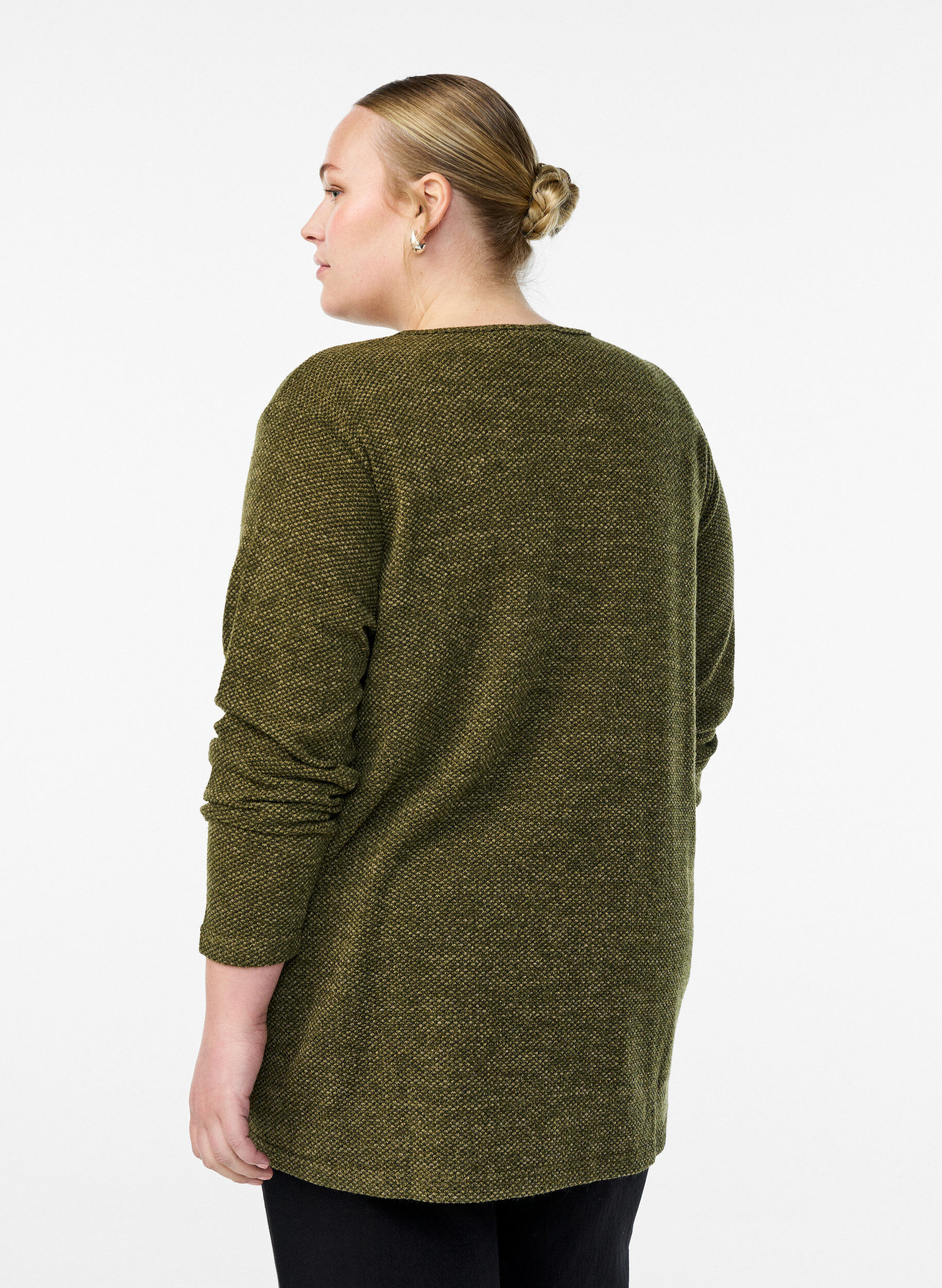 ZizzifashionLong-sleeved blouse with texture, Green, Model image number 2