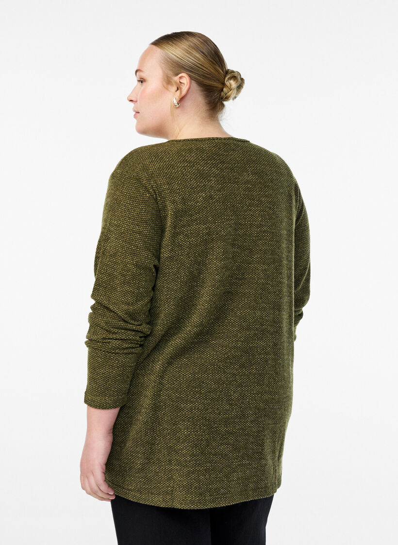Long-sleeved blouse with texture, Green, Model image number 2