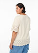 T-shirt with broderie anglaise and scalloped edges, Beige, Model image number 2