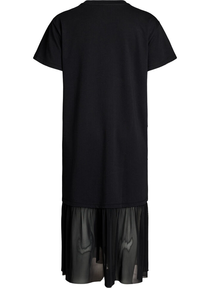 T-shirt dress with a sheer mesh hem, Black, Packshot image number 1
