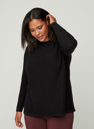 Ribbed knitted sweater with a round neck, Black, Model image number 0