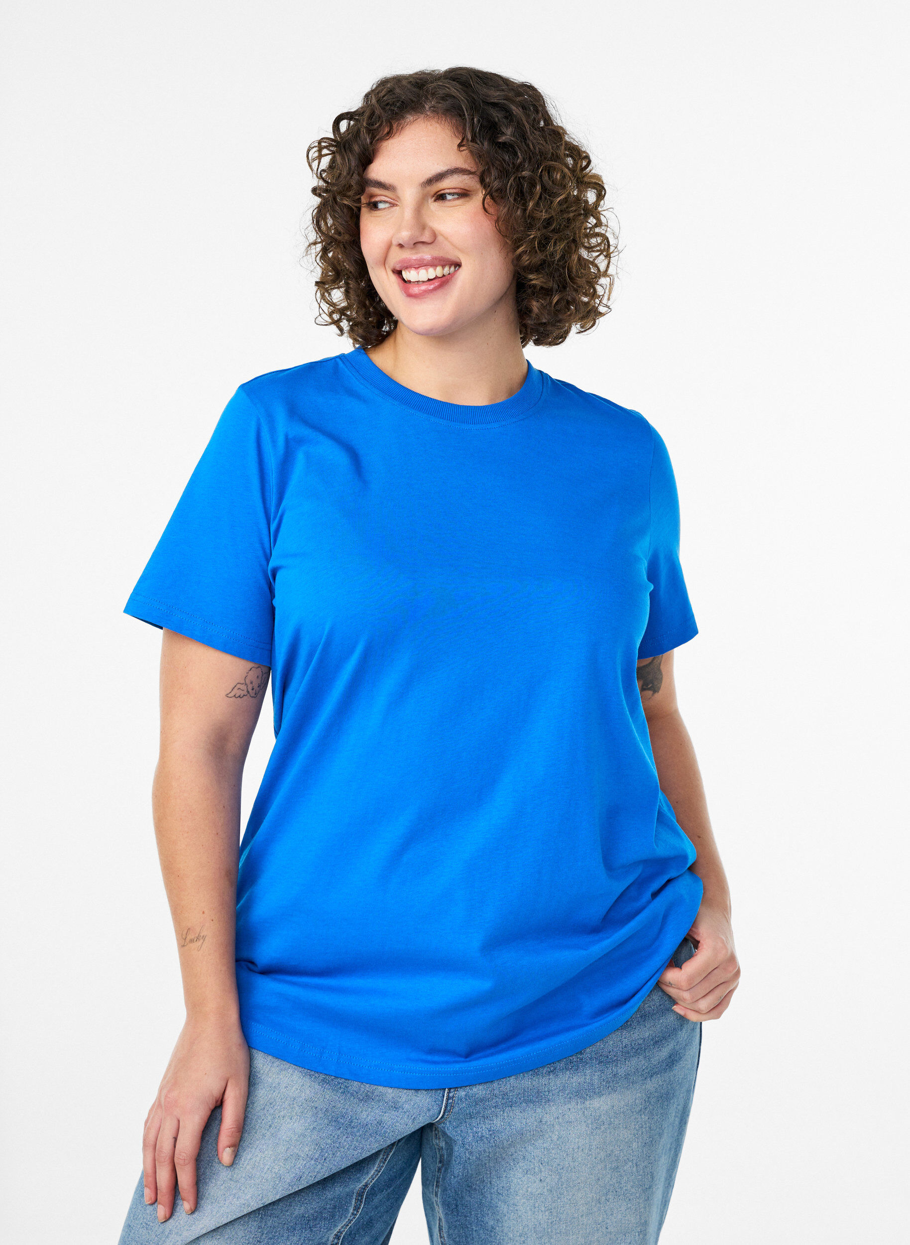ZizzifashionBasic cotton T-shirt with round neck, Blue, Model image number 0