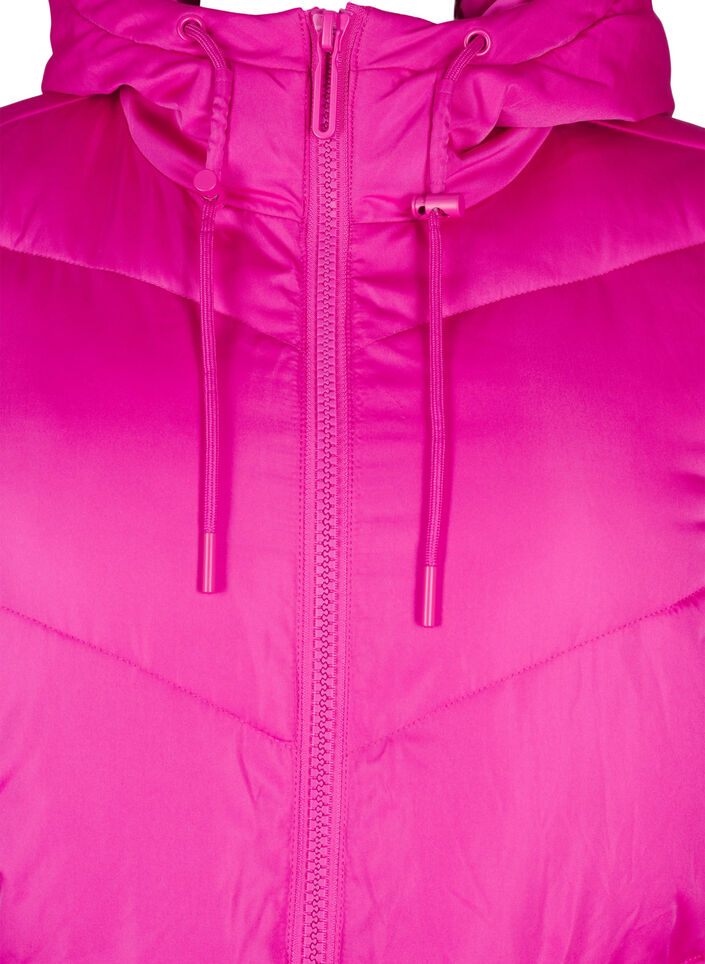 Long puffer coat with hood and pockets, Pink, Packshot image number 2