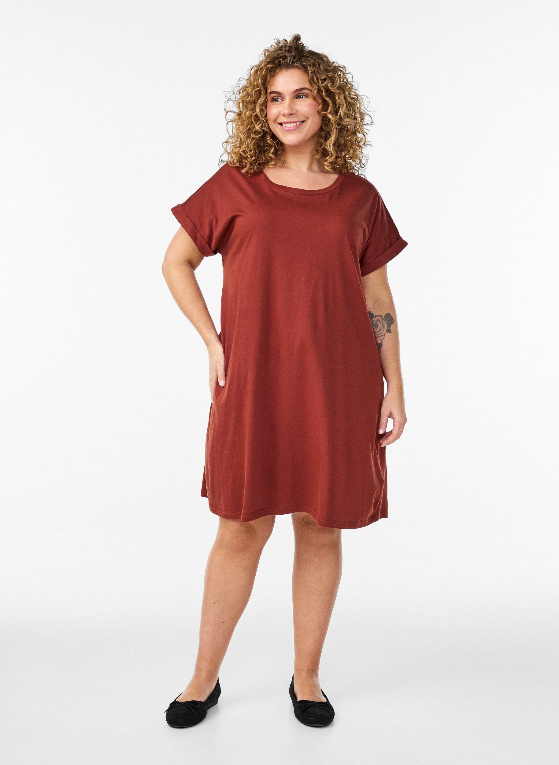 Zizzifashion 2-pack T-shirt dress with short sleeves, Orange, Model image number 1