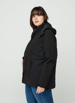 Ski jacket with a removable hood, Black w black, Model image number 0