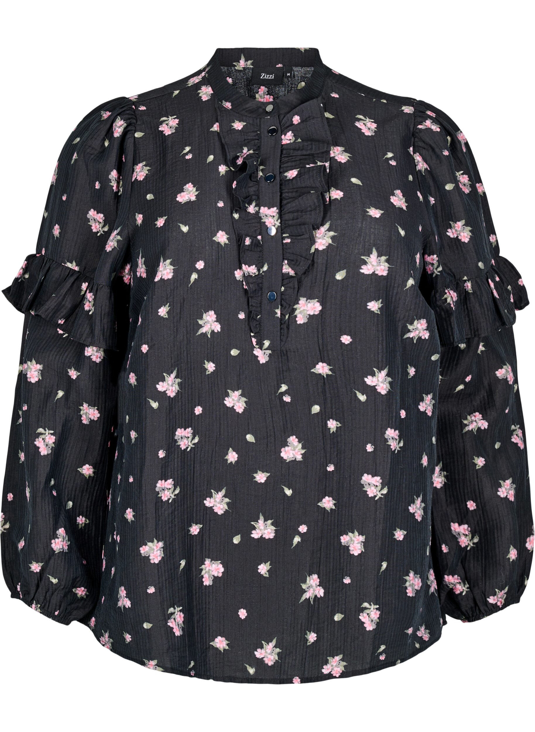 Zizzifashion Floral blouse in lyocell, Black, Packshot image number 0