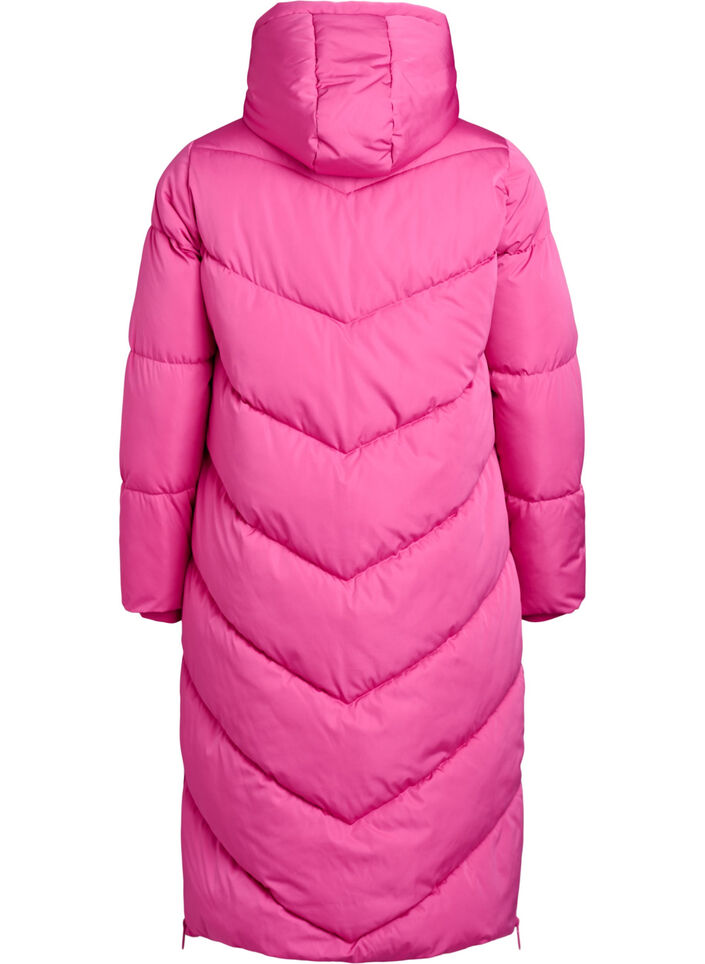 Long puffer coat with hood and pockets, Rose, Packshot image number 1