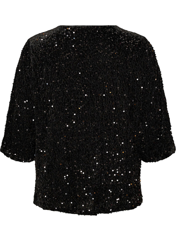 Cardigan with sequins and 3/4 sleeves, Black, Packshot image number 1