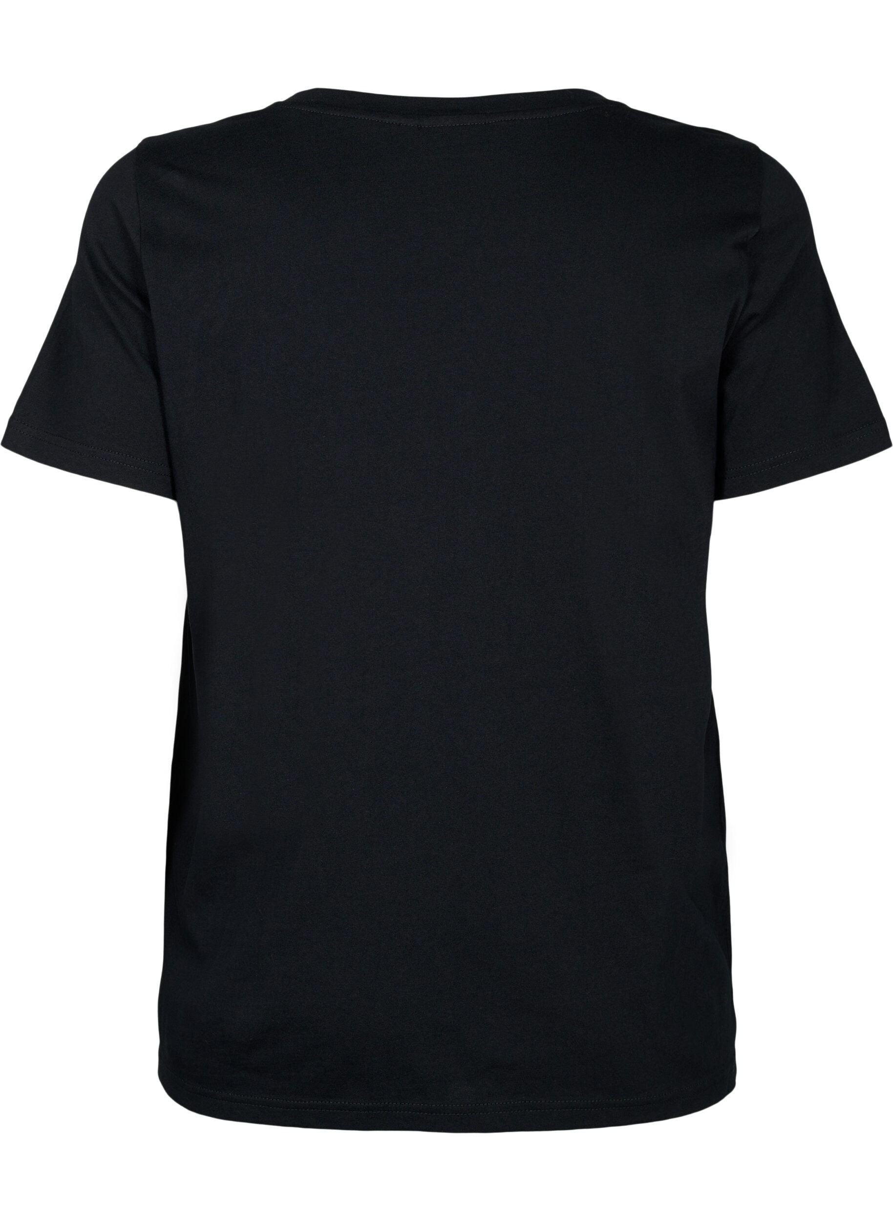 Zizzifashion Cotton t-shirt with sequins, Black W. Be free, Packshot image number 1