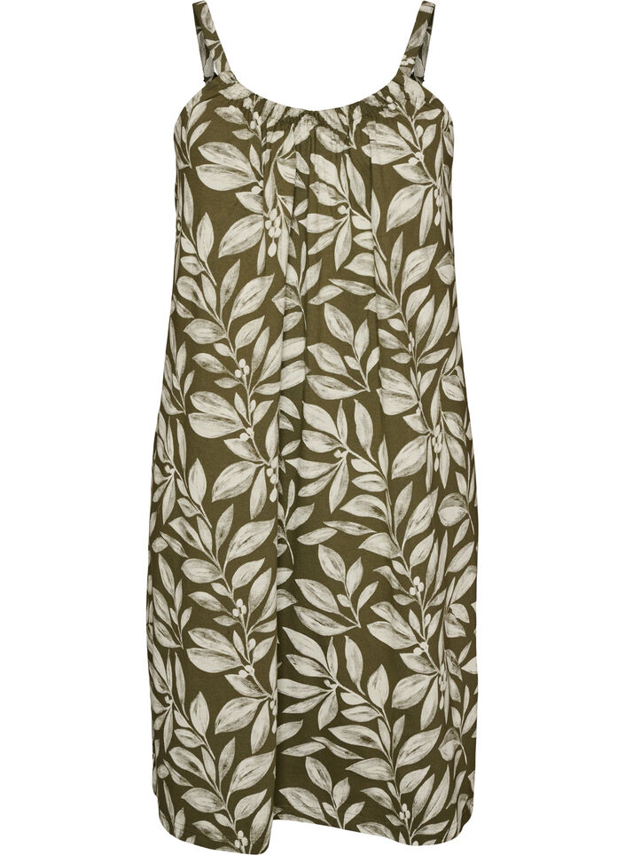 Knee-length strap dress in organic cotton, Green, Packshot image number 0