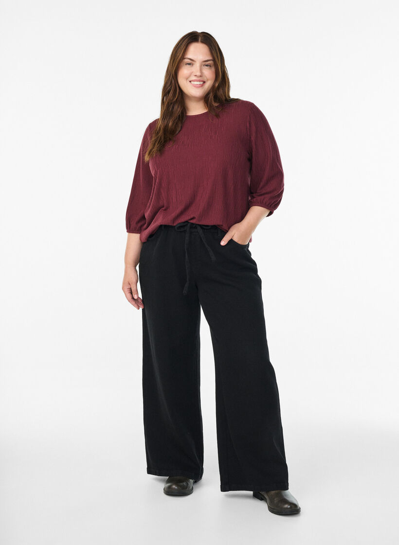 Blouse with texture and 3/4 sleeves, Red, Model image number 1