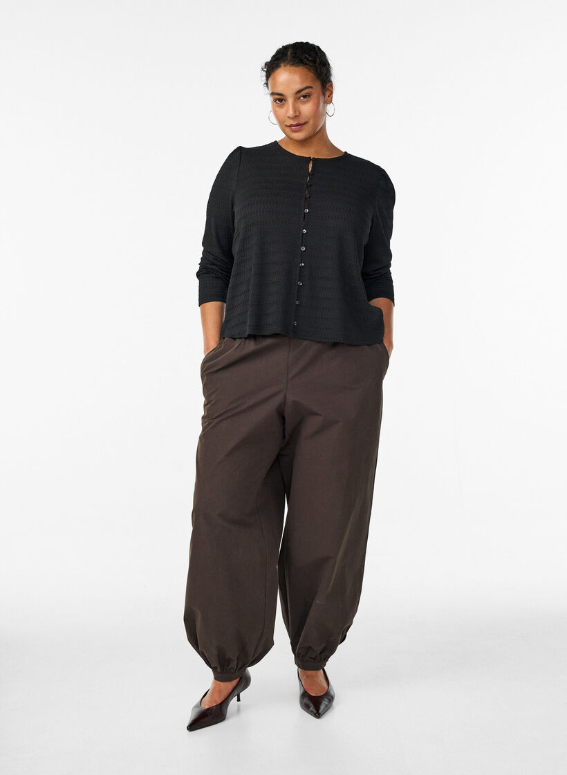 Blouse with textured pattern and button fastening, Black, Model image number 1