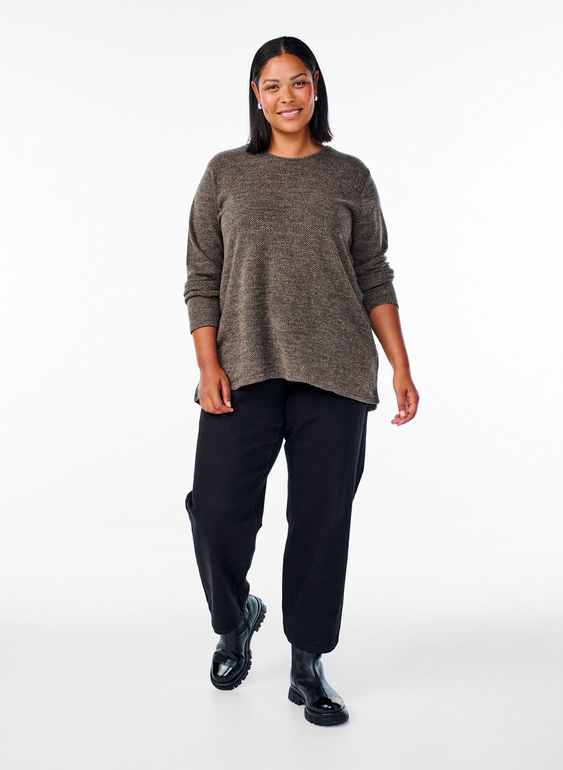 Long-sleeved blouse with texture, Brown, Model image number 1