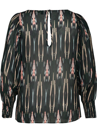 Long-sleeved viscose blouse with print, Green Comb AOP, Packshot image number 1