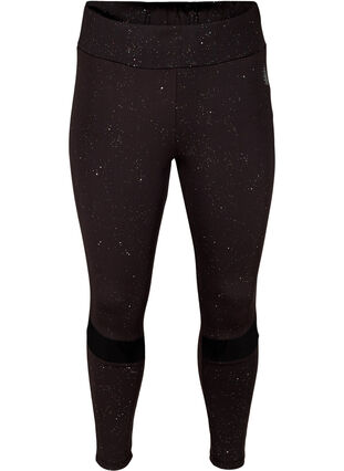 Cropped sports leggings with print and mesh, Black, Packshot image number 0