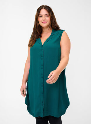 Sleeveless shirt tunic in viscose, Pacific, Model image number 0