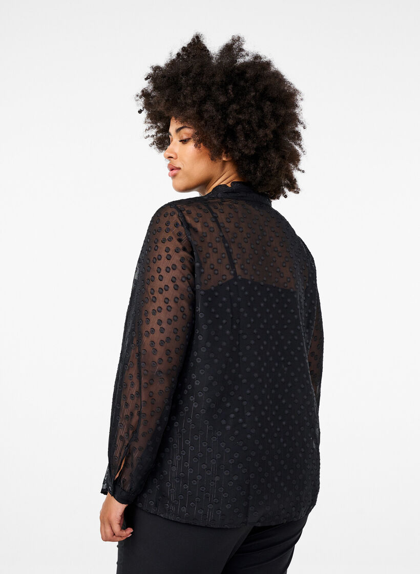 Chiffon blouse with a dotted texture, Black, Model image number 1