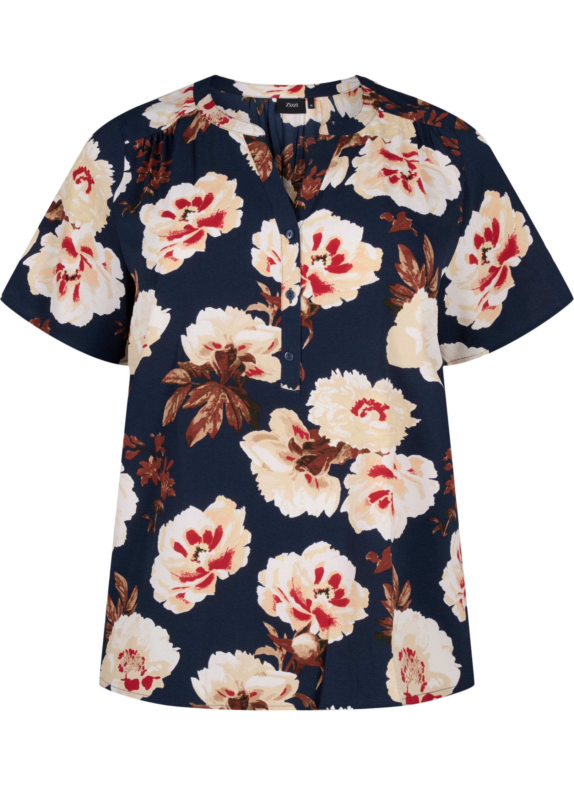 Zizzifashion Blouse with short sleeves and v-neck, Blue, Packshot image number 0