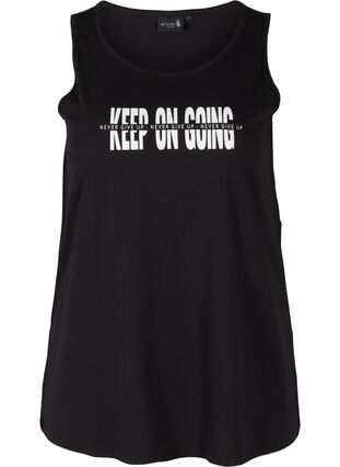 Sleeveless cotton sports top with print, Black Keep On Going, Packshot image number 0
