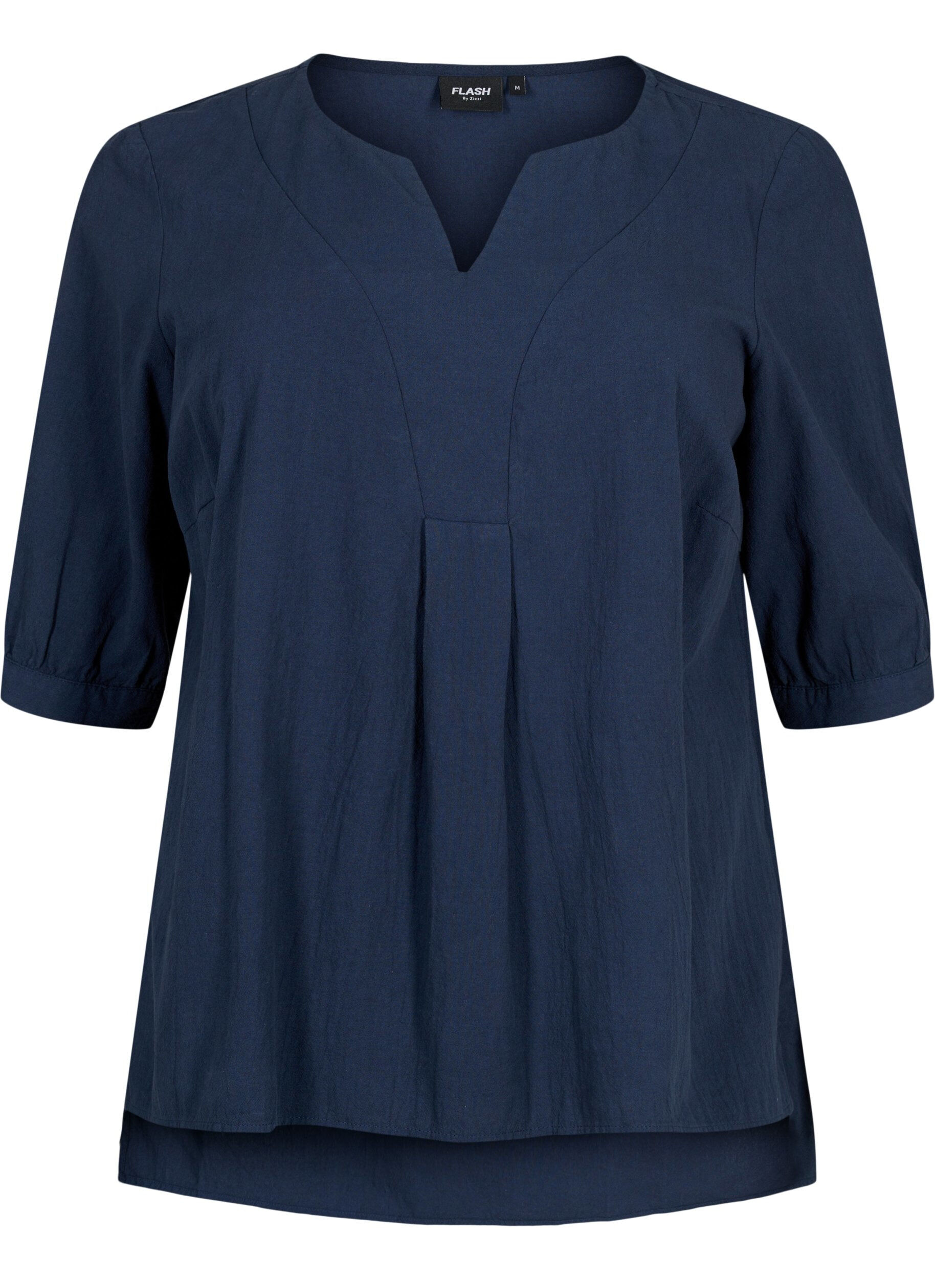 Zizzifashion FLASH - Cotton blouse with half-length sleeves, Navy Blazer, Packshot image number 0