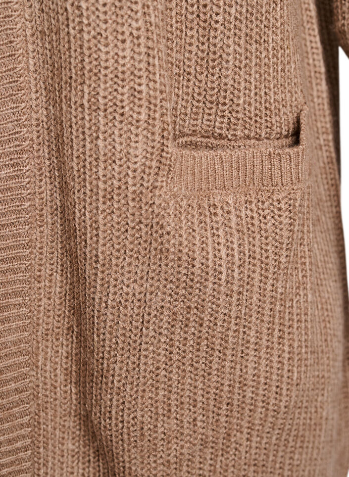 FLASH - Long rib knit cardigan with pockets, Brown, Packshot image number 3