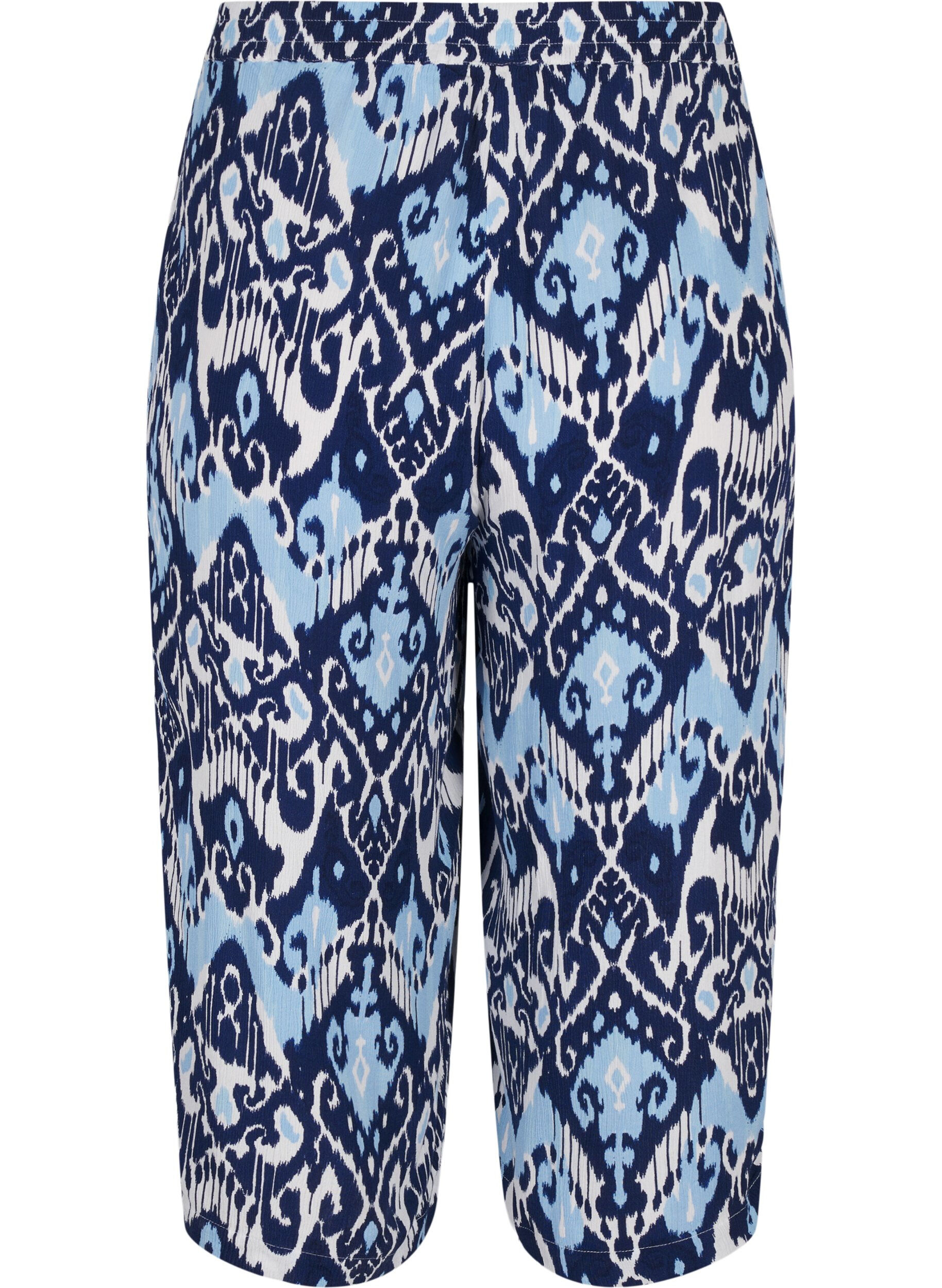 Zizzifashion Viscose culotte trousers with print, Blue Ethnic AOP, Packshot image number 1