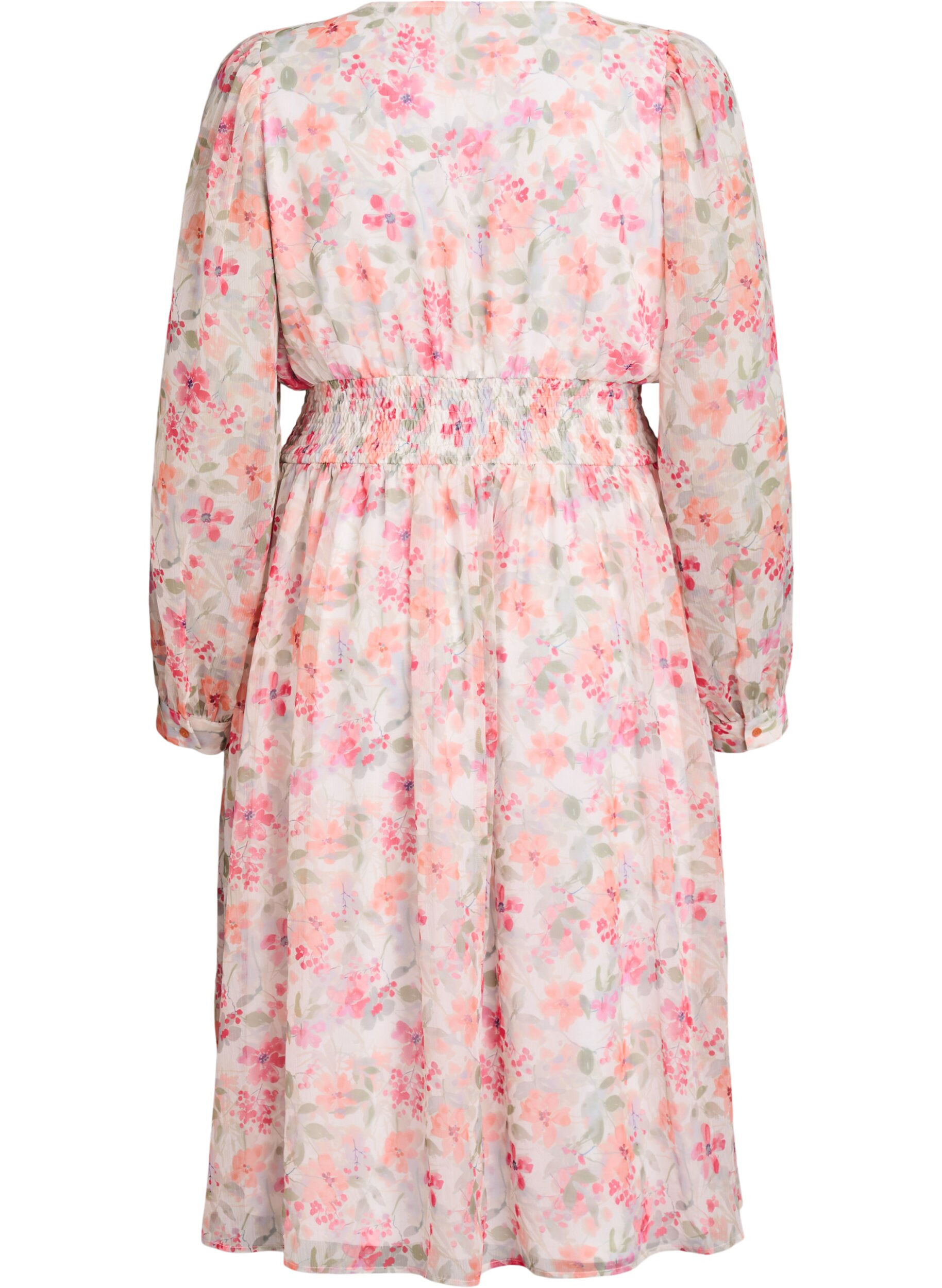 Zizzifashion Floral midi dress with wrap-look and smock, Orange, Packshot image number 1