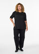 Blouse with button detail and short puff sleeves, Black, Model image number 1