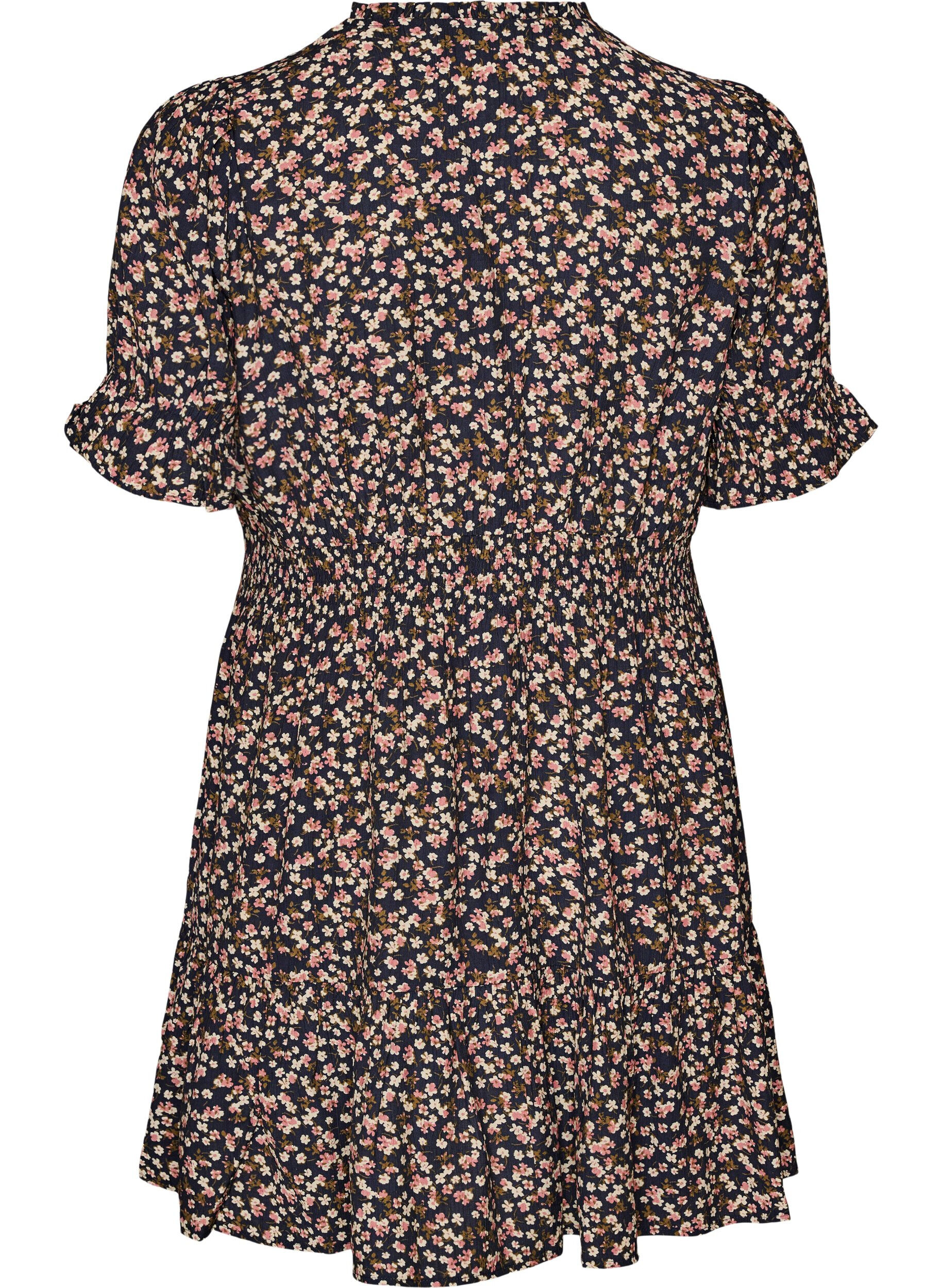 Zizzifashion Short viscose dress with ruffle details, Blue, Packshot image number 1
