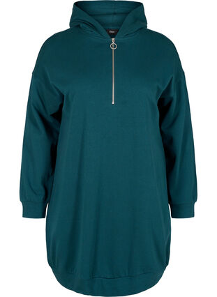 Sweat dress with hood and zipper, Reflecting Pond, Packshot image number 0