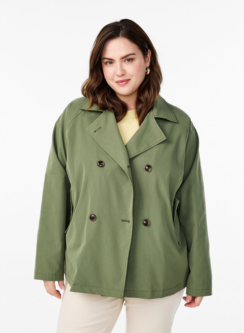 Short trench coat with pockets, Green, Model image number 0