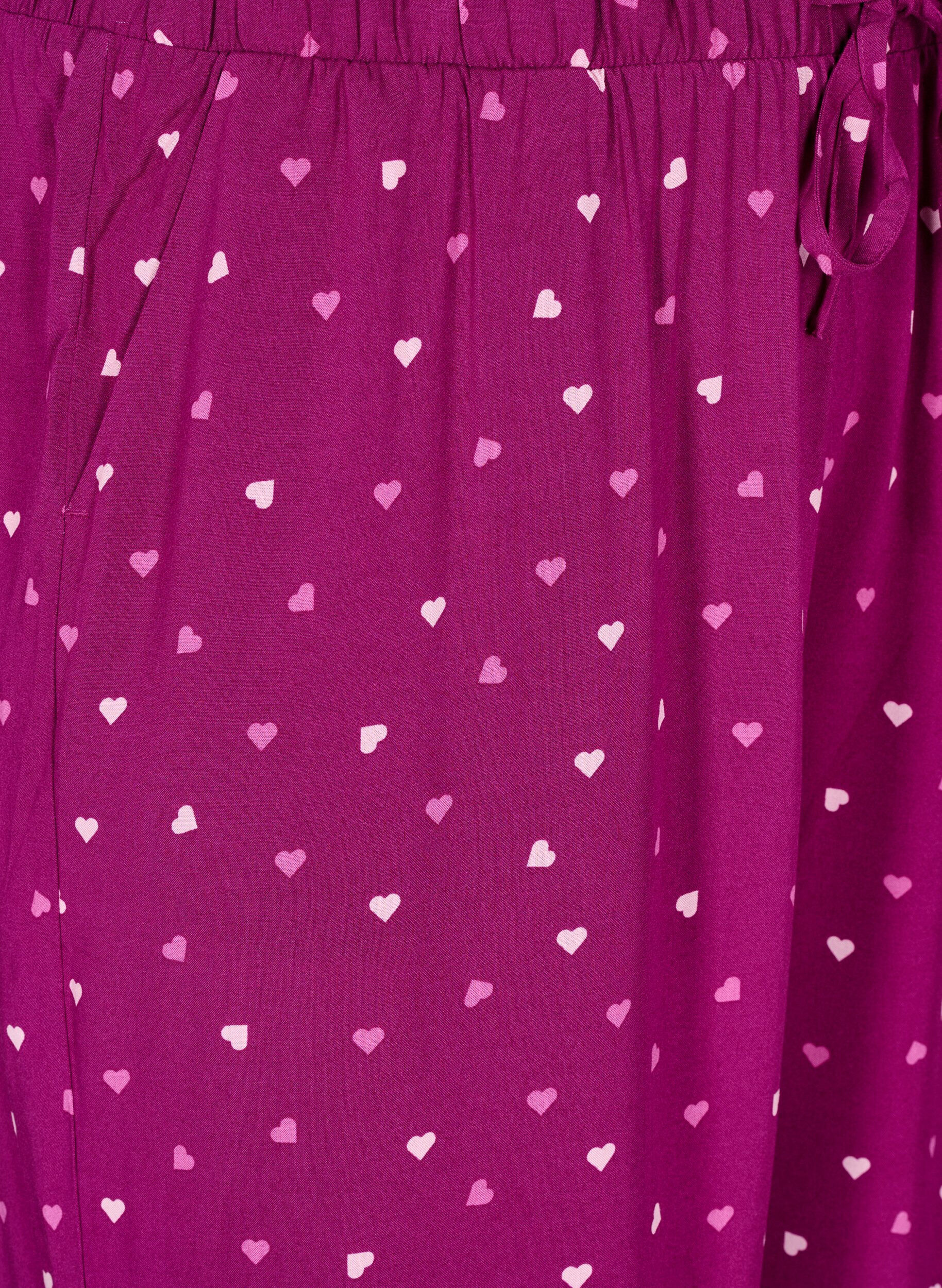 Zizzifashion Loose night trousers with hearts, Boysenberry w. Heart, Packshot image number 2