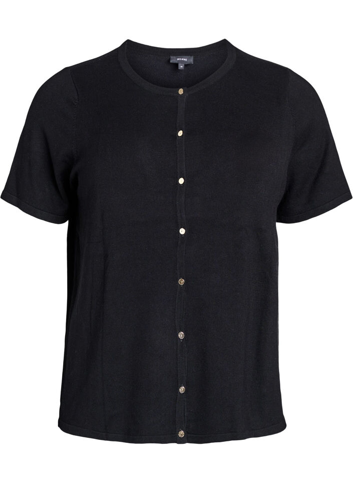 Short-sleeved knit cardigan in viscose, Black, Packshot image number 0