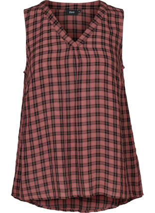 Checked viscose top with a V-neck, Rose Brown CHECK , Packshot image number 0