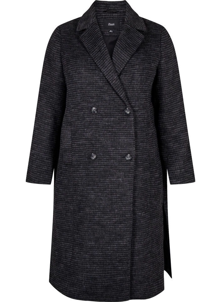 Checked wool coat with a brushed texture, Black Comb, Packshot image number 0